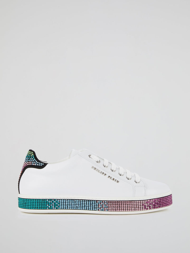 White Crystal Studded Low Top Sneakers