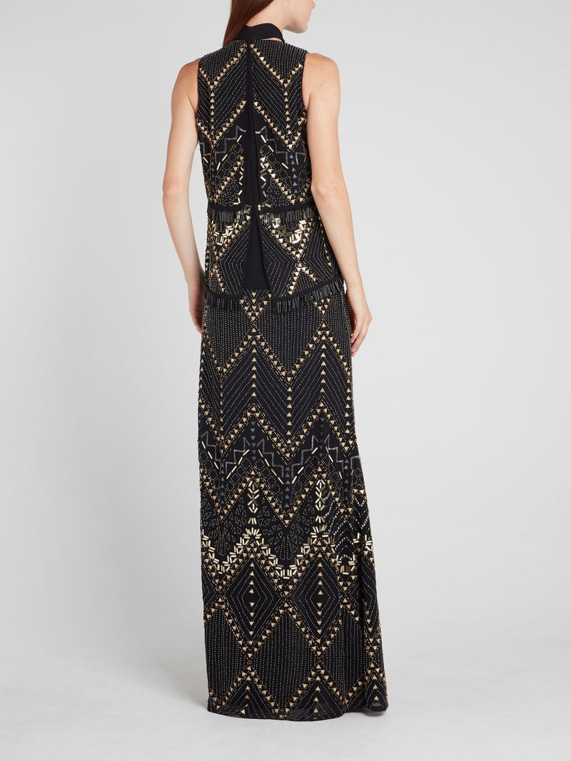 Black Multi-Stud Bow Tie Maxi Dress