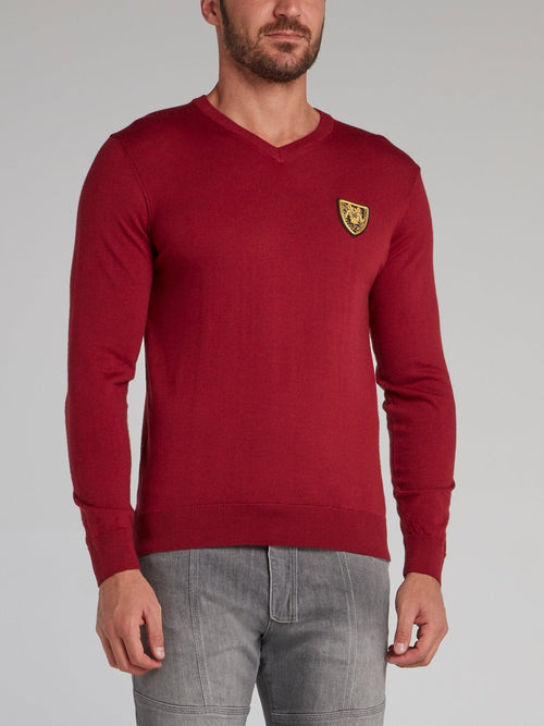 Buckingham Burgundy Appliquéd V-Neck Pullover