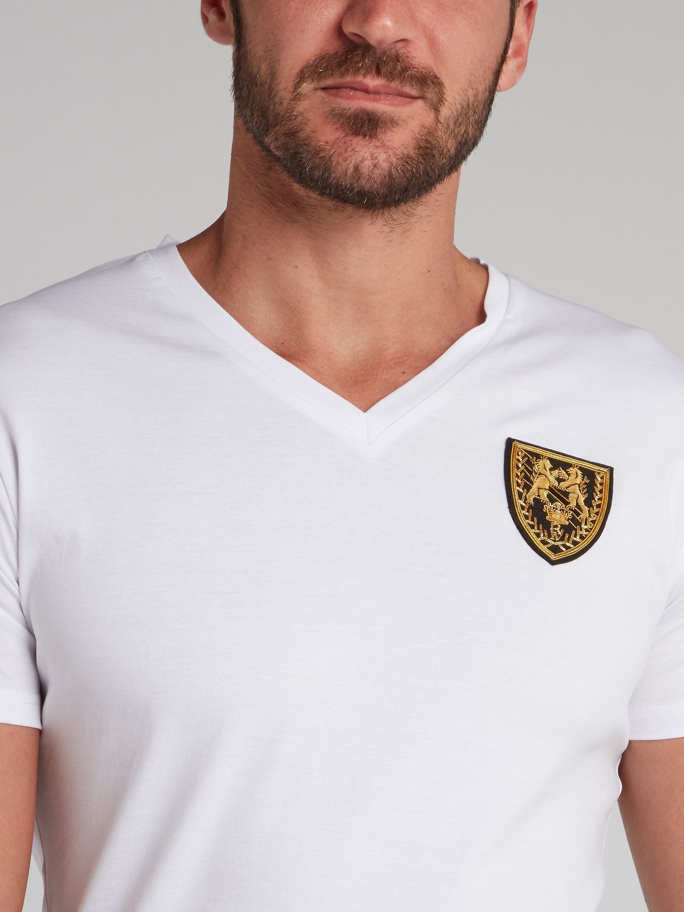 Cambridge White Appliquéd V-Neck T-Shirt