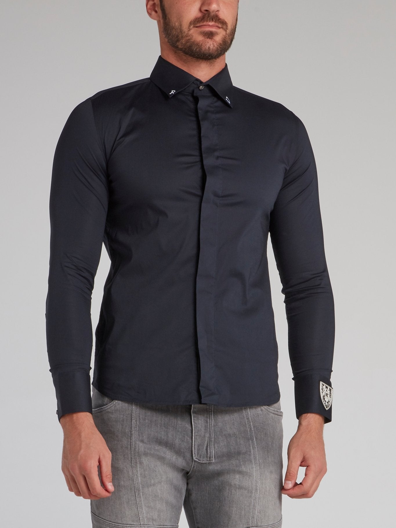 Celestin Navy Monogram Cuff Shirt