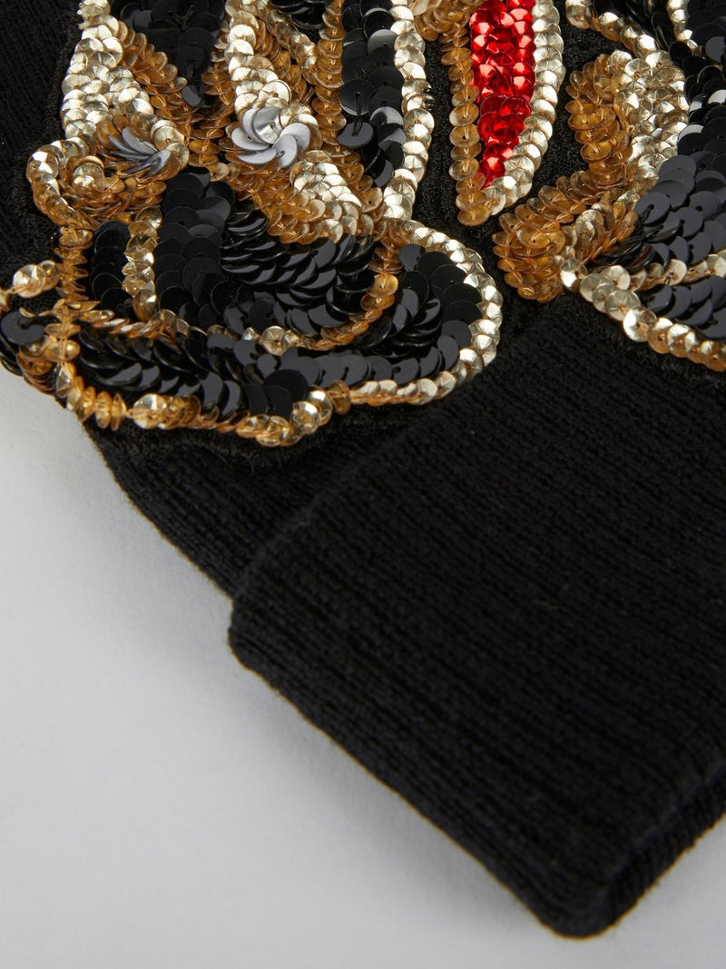 Black Multi-Sequin Beanie Cap