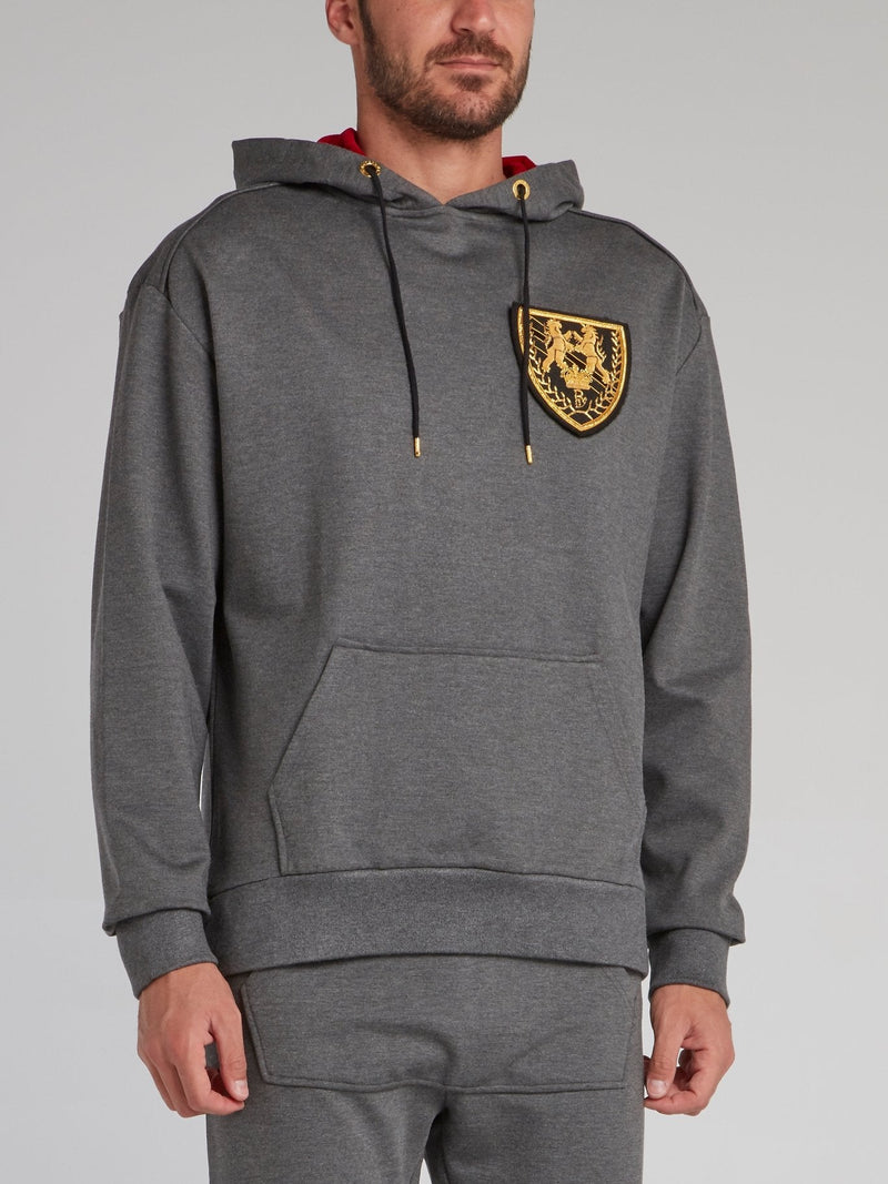 Grey Monogram Appliquéd Hoodie