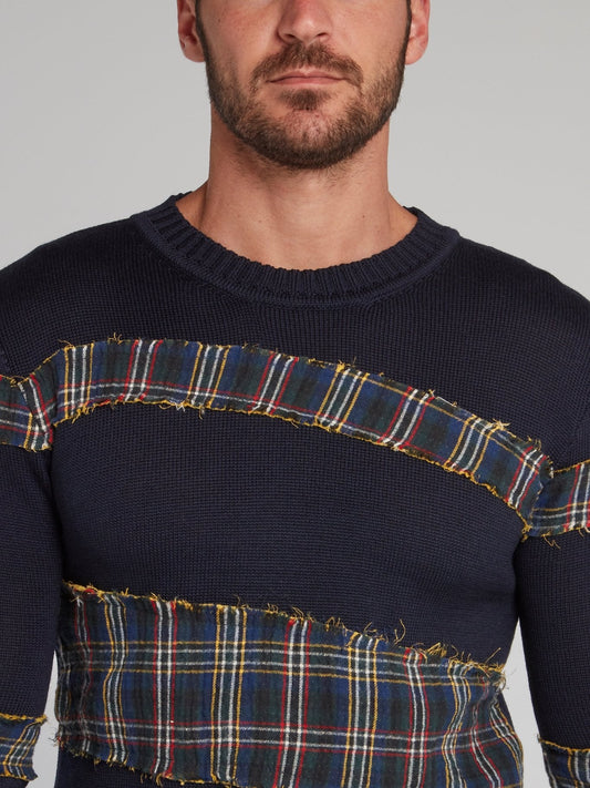 Shane Navy Check Panel Pullover