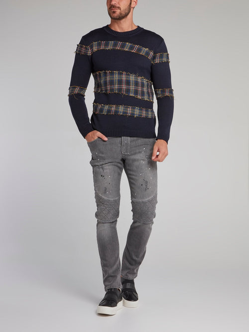 Shane Navy Check Panel Pullover