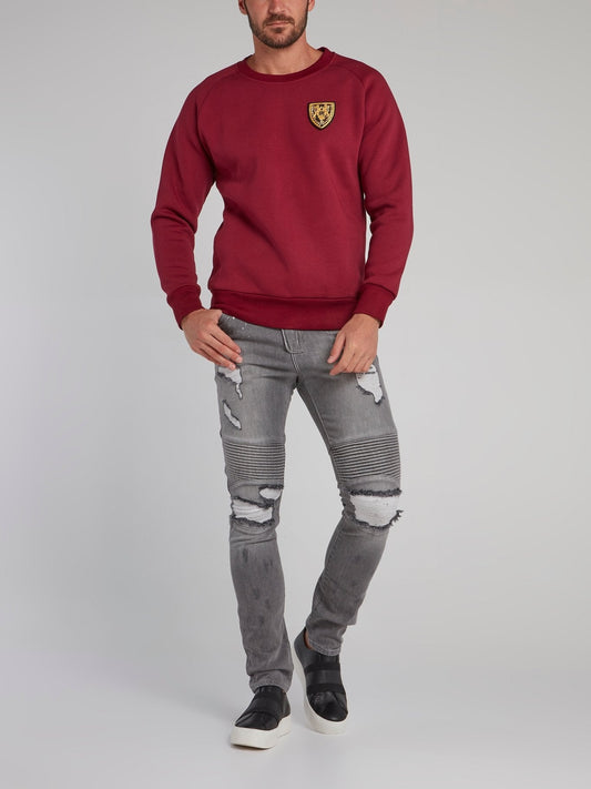 Burgundy Appliquéd Crewneck Sweatshirt