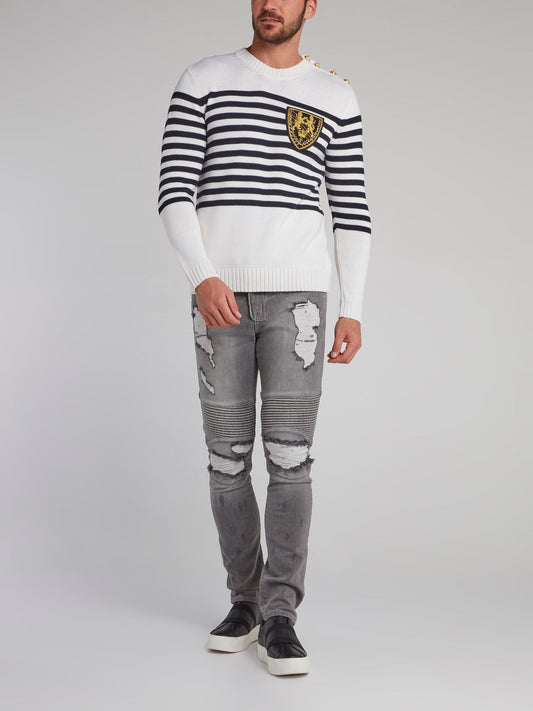 Vissarion White Striped Knit Pullover