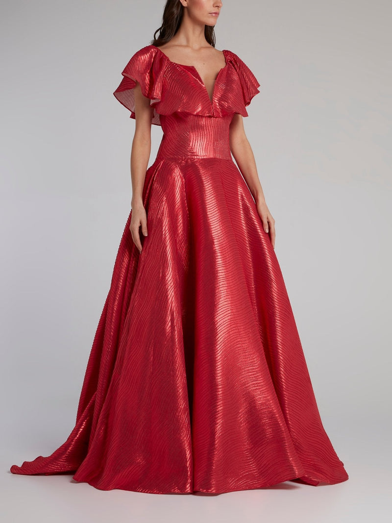 Red Flounce A-Line Evening Dress