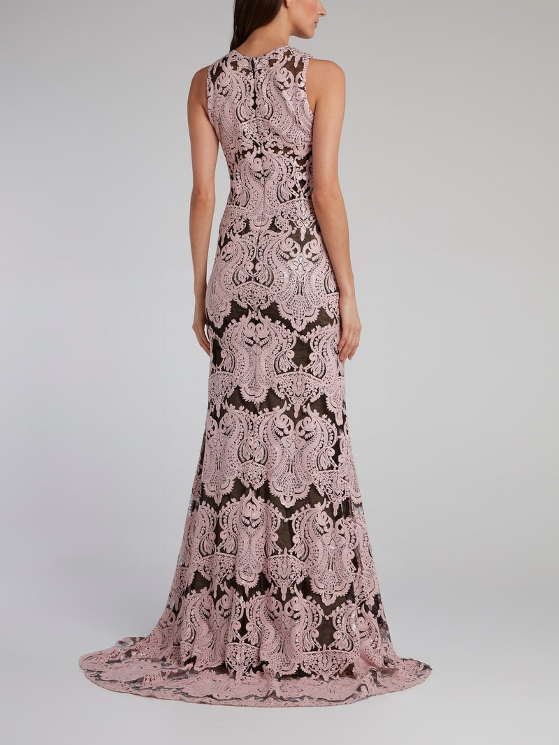 Purple Baroque Lace Evening Dress