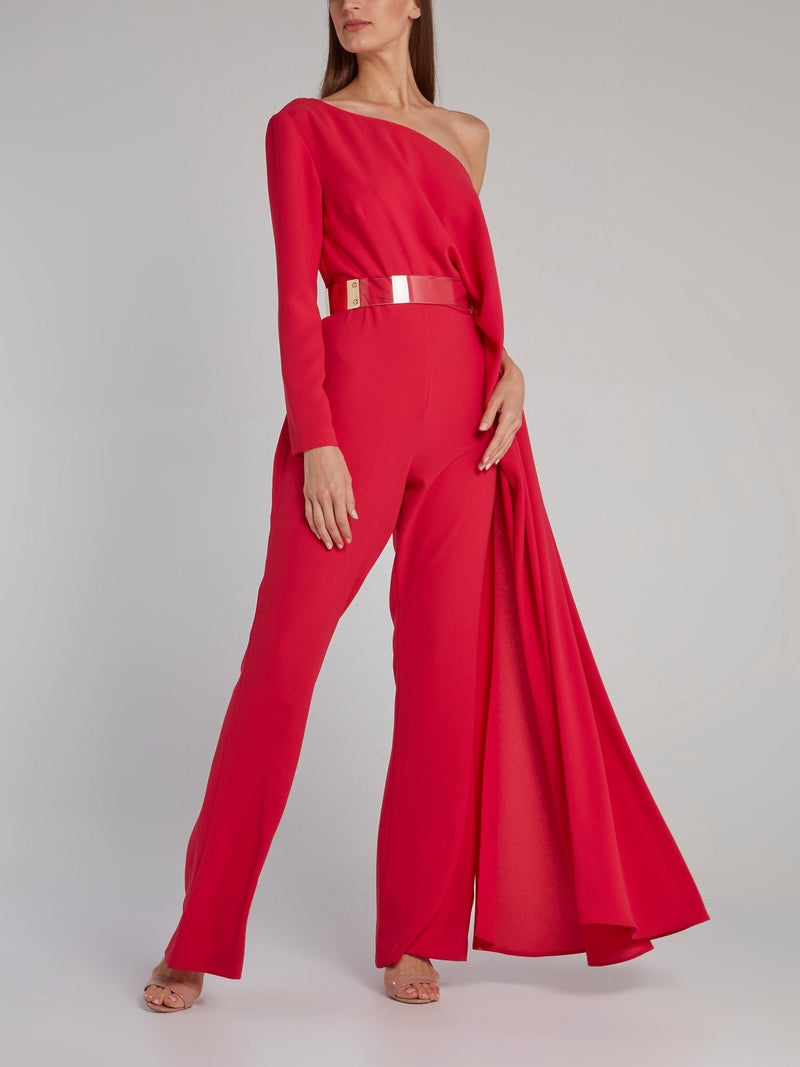 Pink Asymmetric Belted Jumpsuit