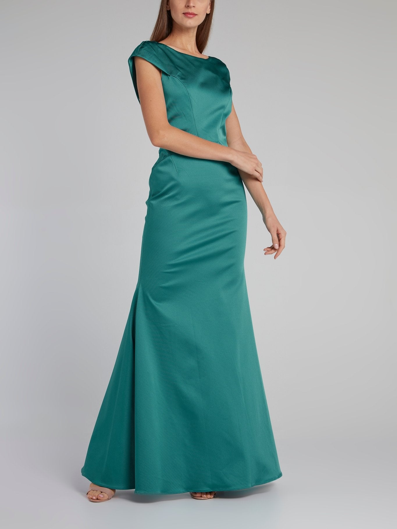 Green Open Back A-Line Gown