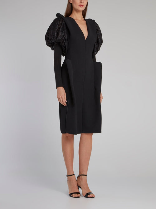 Black Puff Sleeve Whispered Dress