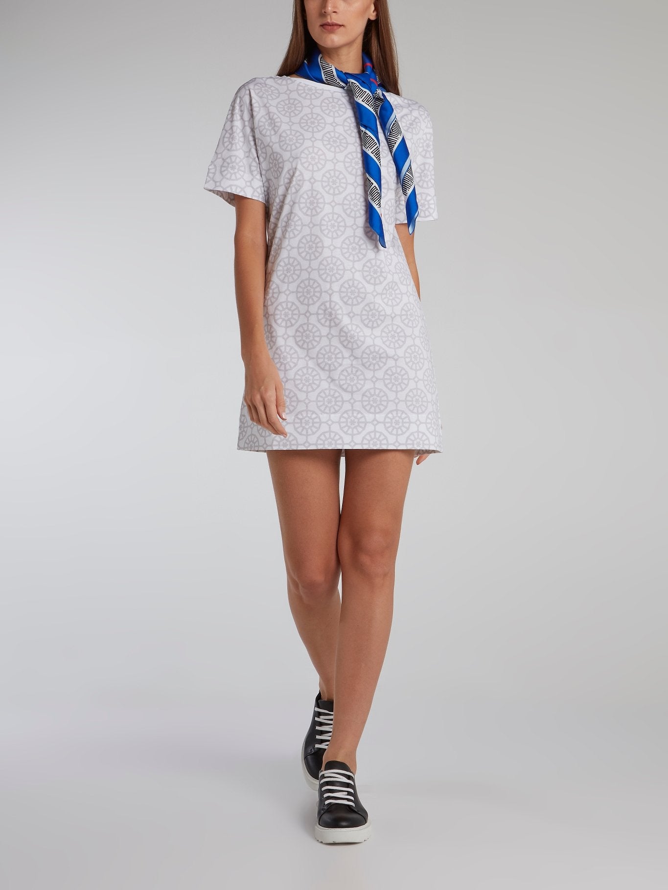 Grey Mosaic Print T-Shirt Dress