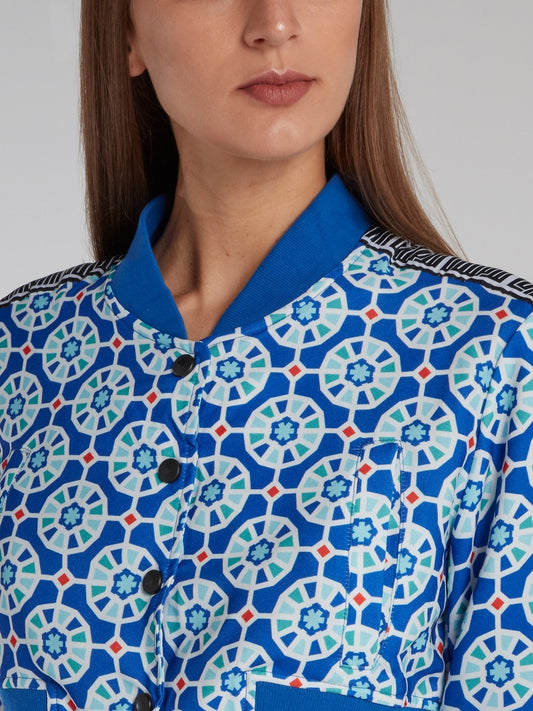 Blue Mosaic Print Crop Jacket