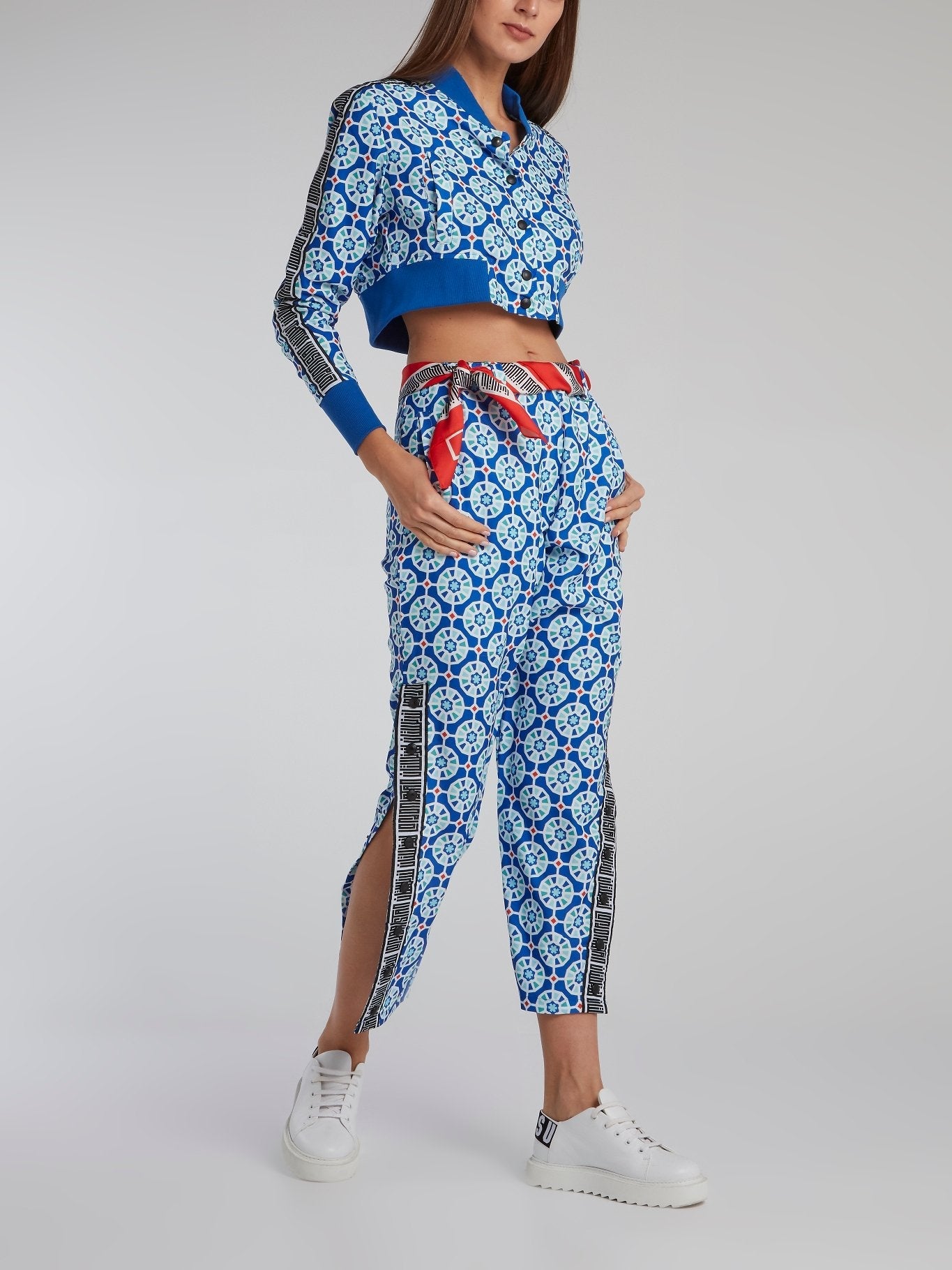 Blue Mosaic Print Crop Jacket