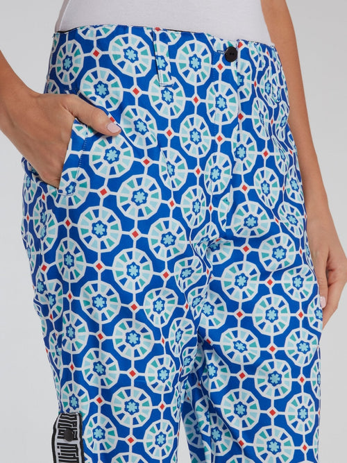 Blue Mosaic Print Crop Trousers