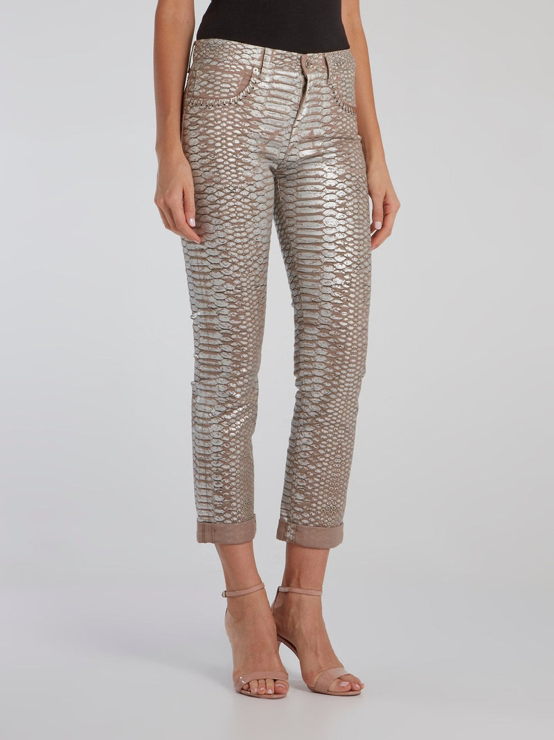 Snake Effect Cuffed Jeans