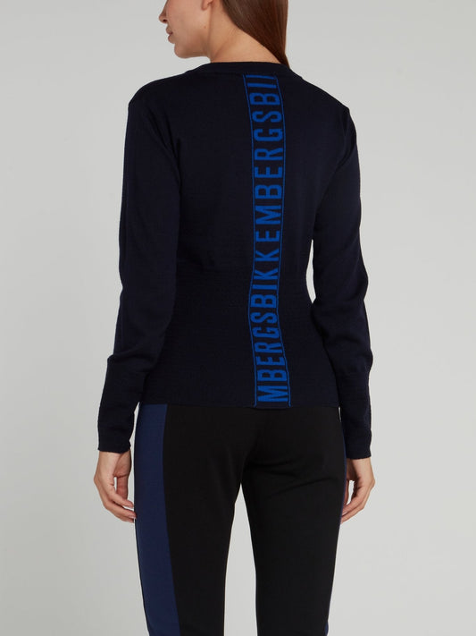 Navy Rear Logo V-Neck Sweater