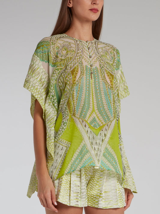 Green Button Up Short Kaftan