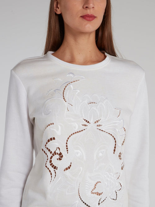 White Embroidered Cut Out Sweatshirt