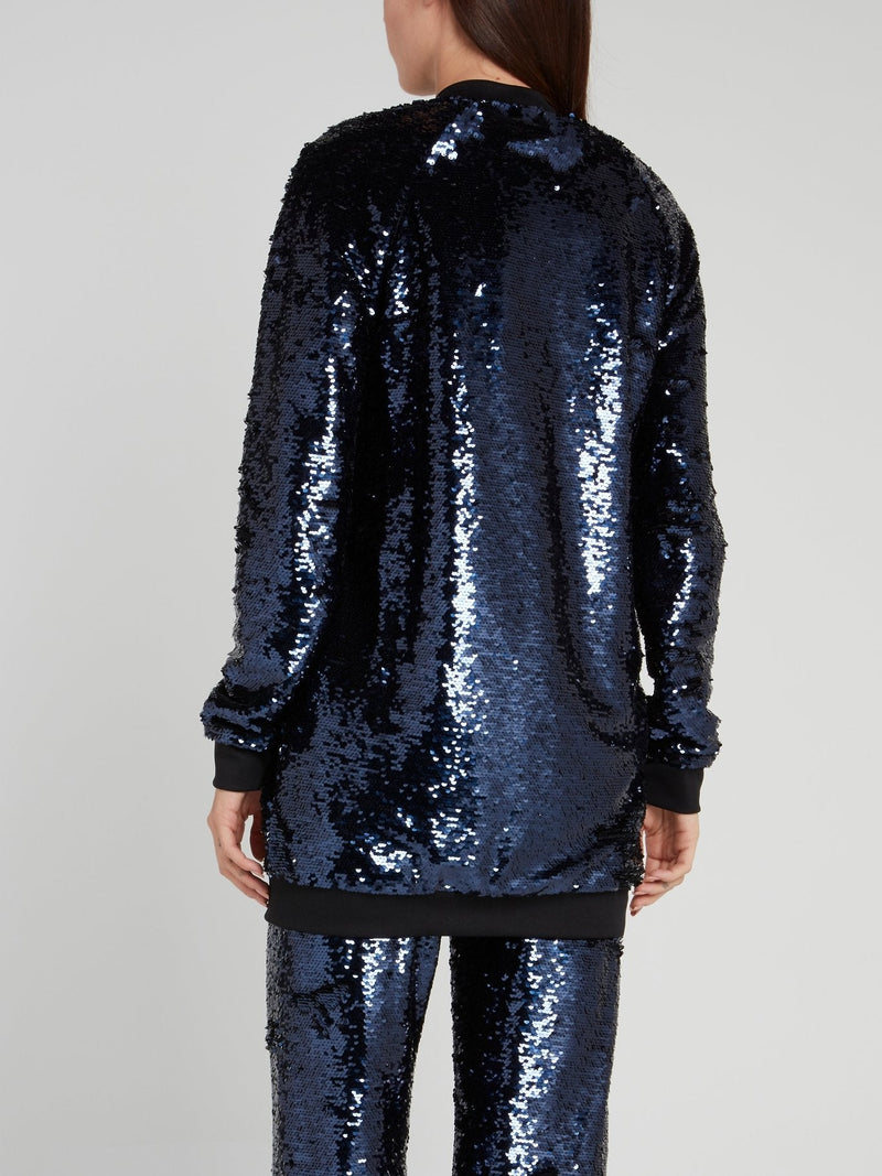 Navy Zip Up Sequin Jacket