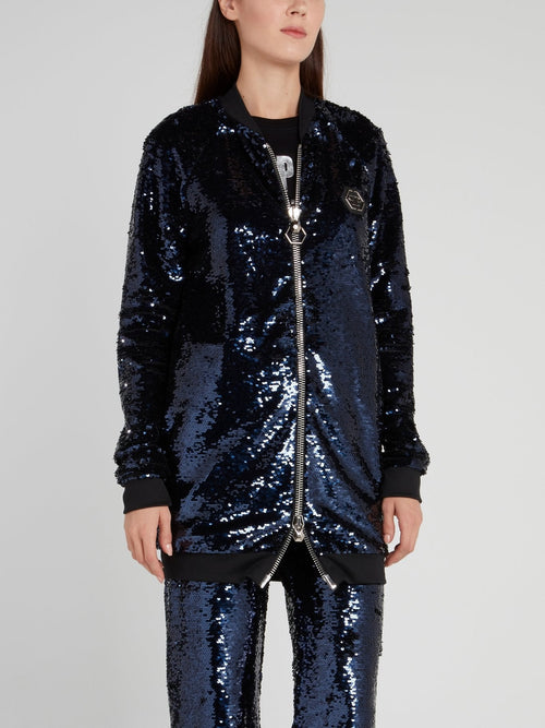 Navy Zip Up Sequin Jacket