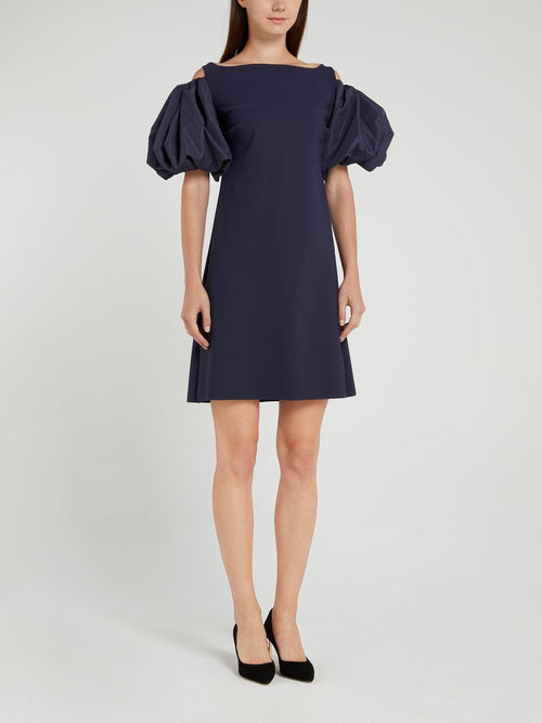 Isla Taf Navy Flounce Sleeve Mini Dress