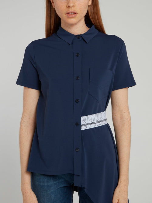 Navy Asymmetric Logo Waist Shirt