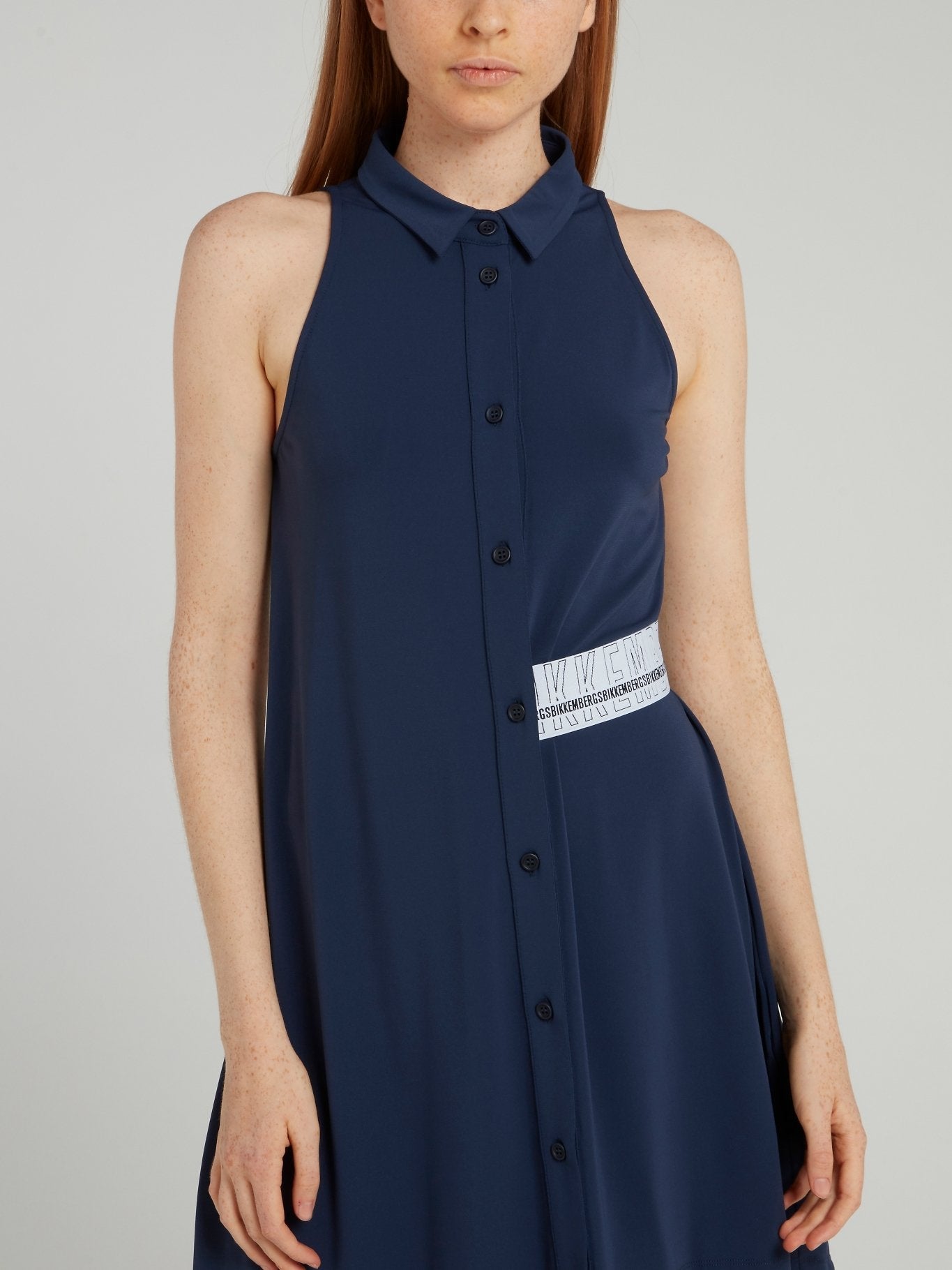 Navy Asymmetric Shirt Dress