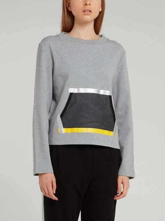 Grey Taped Mesh Pocket Sweatshirt