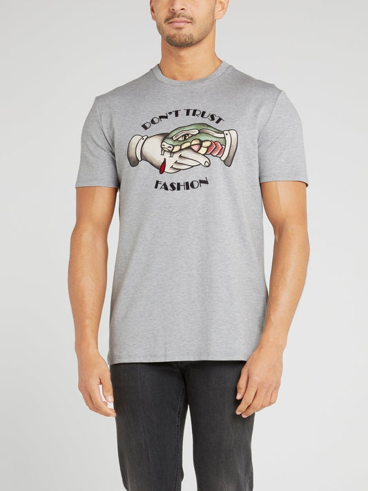 Grey Statement Cotton T-Shirt