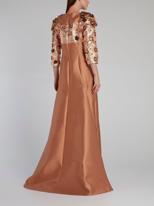 Bronze Beadwork Rear Zip Maxi Dress