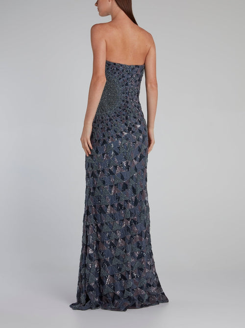 Sweetheart Neckline Beadwork Geometric Gown