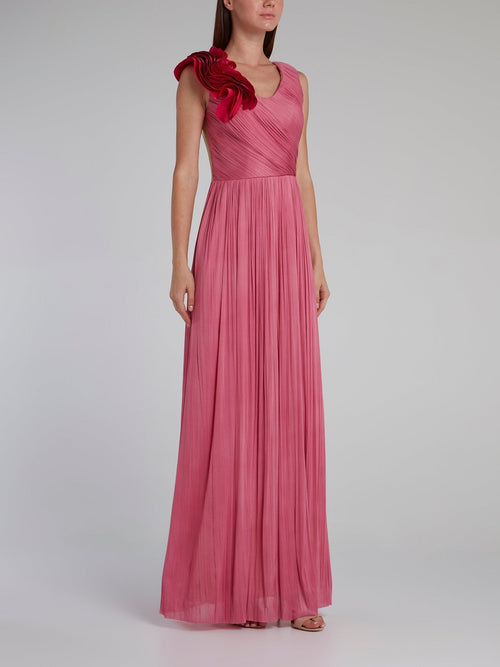 Pink Rose Detail Bustier Maxi Dress