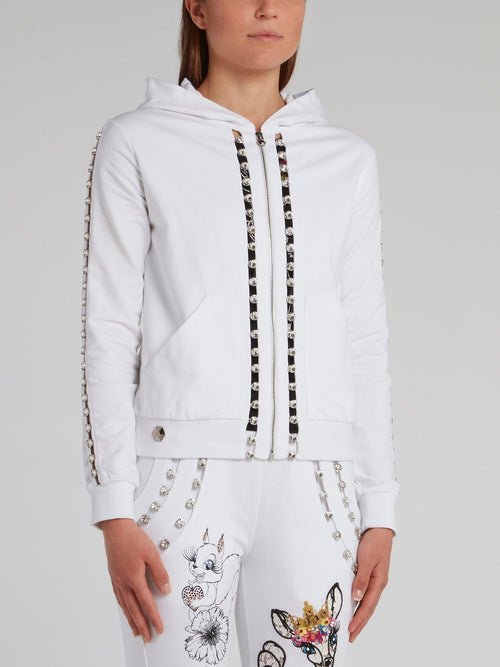 White Crystal Embellished Sweat Jacket