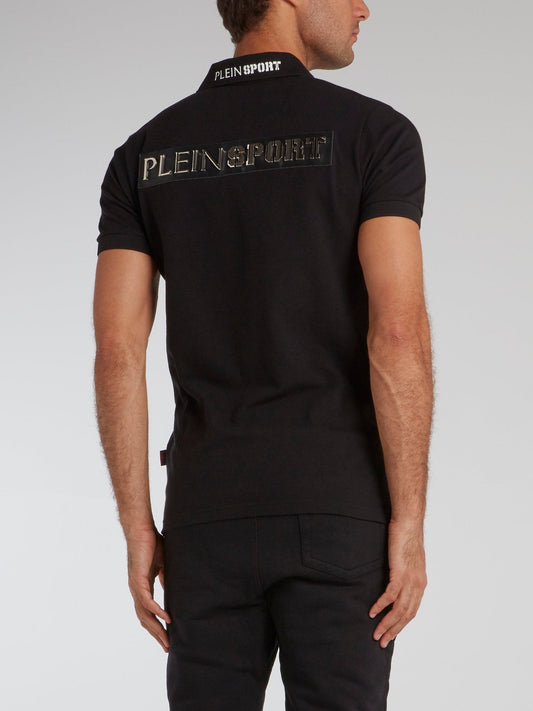 Black Rear Logo Embellished Polo Shirt