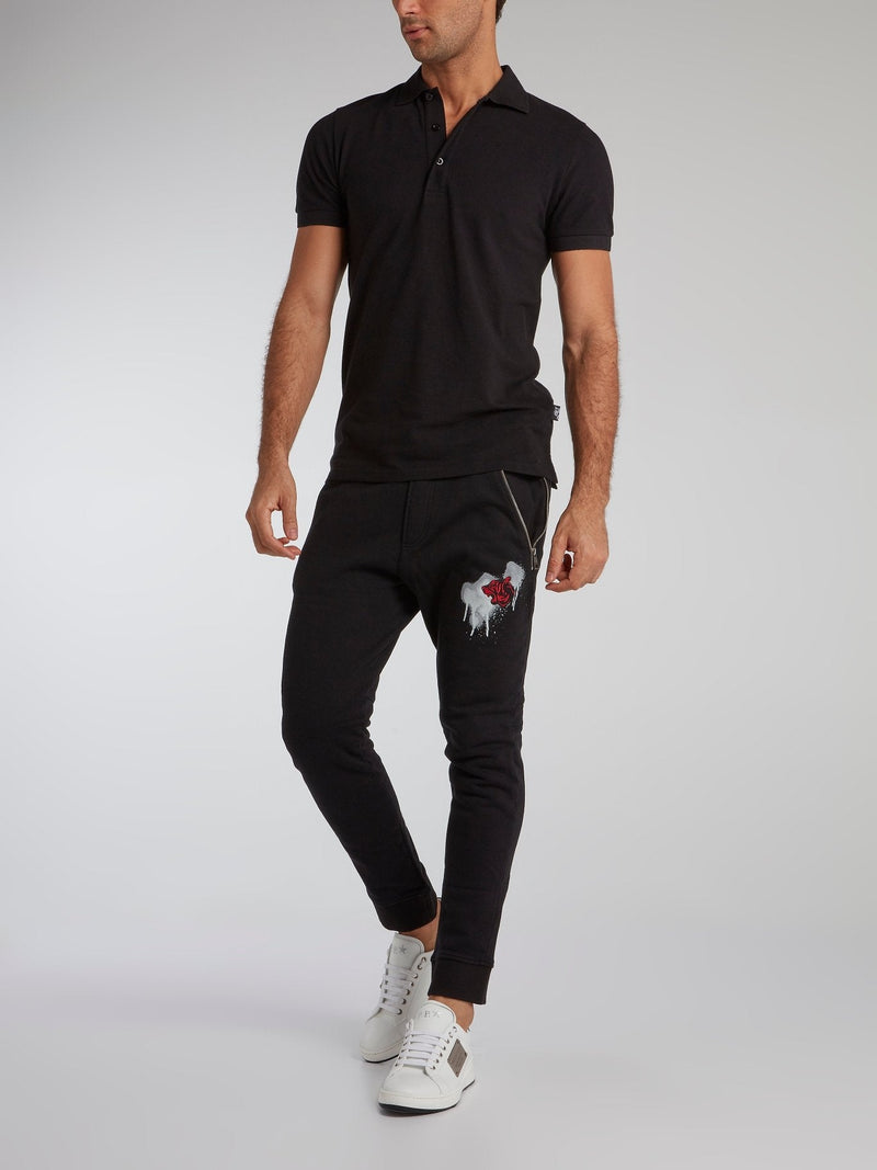 Black Rear Logo Embellished Polo Shirt