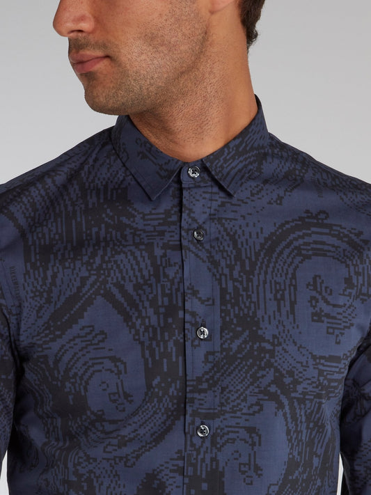 Navy Printed Long Sleeve Shirt