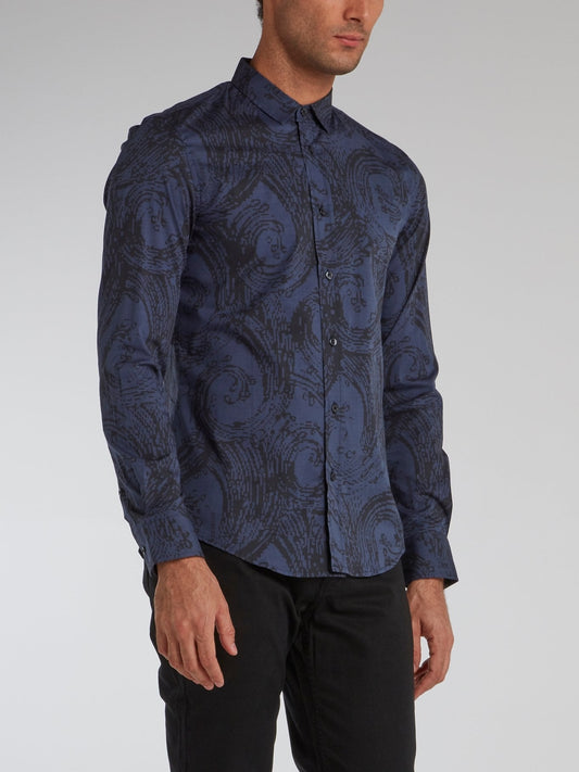 Navy Printed Long Sleeve Shirt