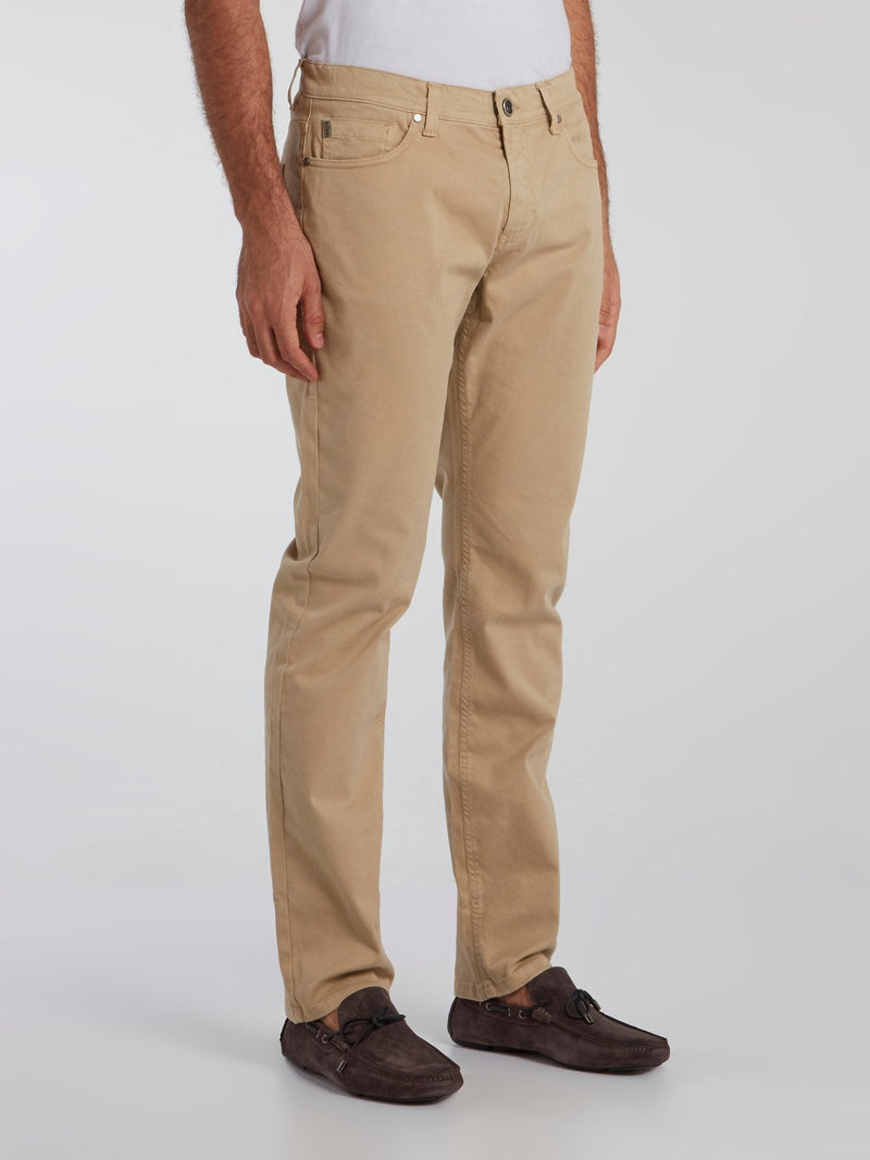 Khaki Straight Cut Trousers