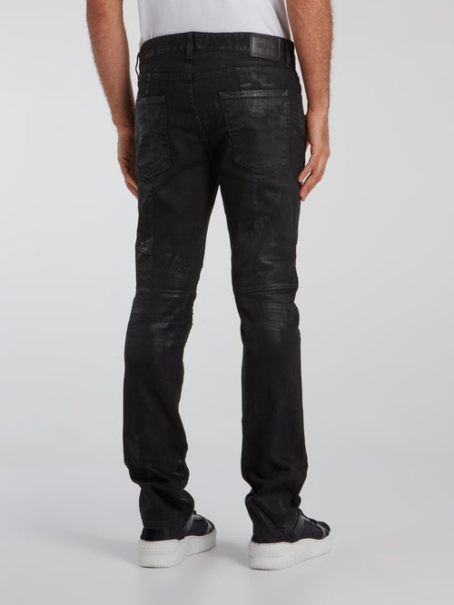 Black Distressed Zip Pocket Jeans