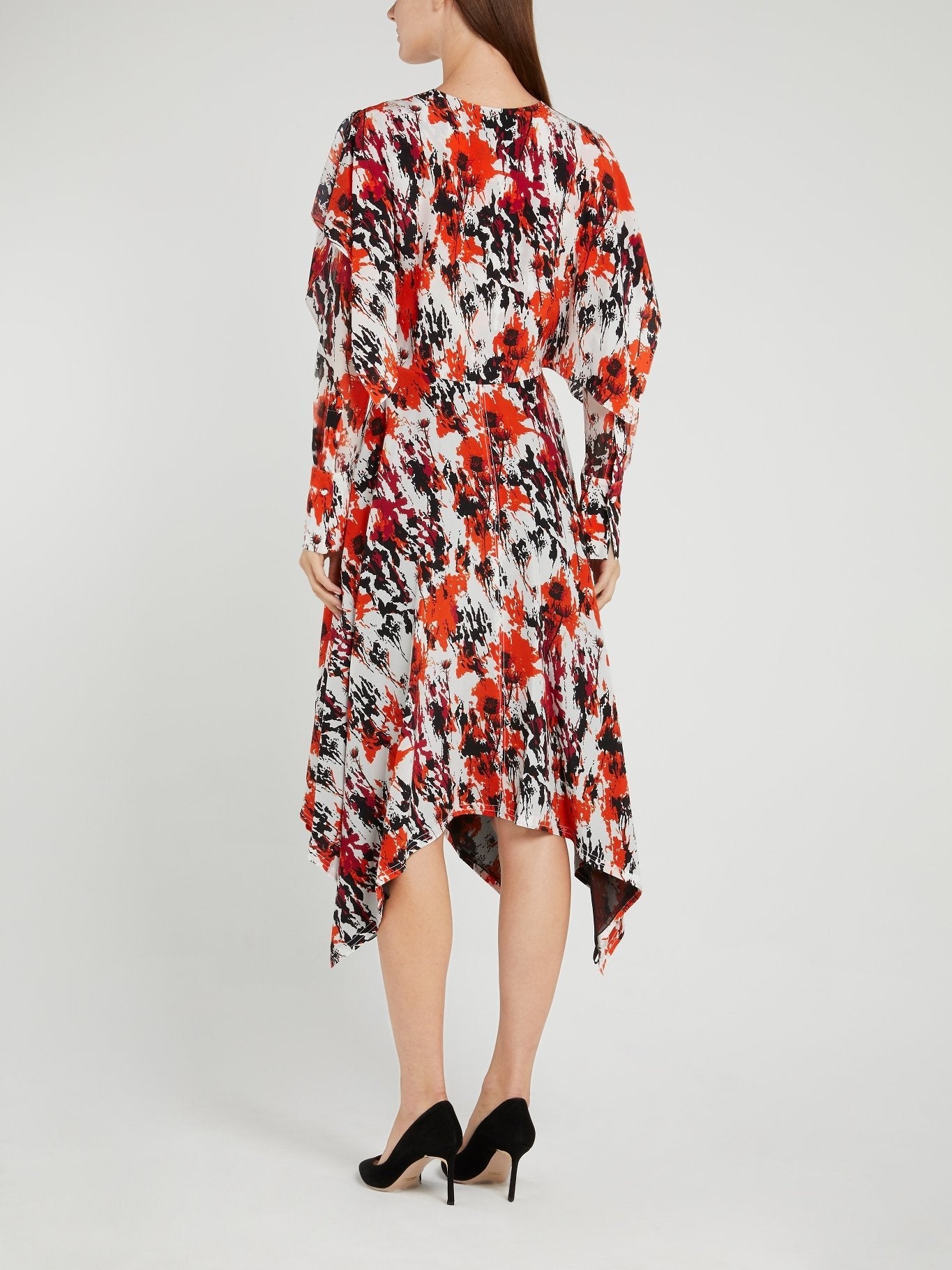 Floral Splatter Ruffle Midi Dress