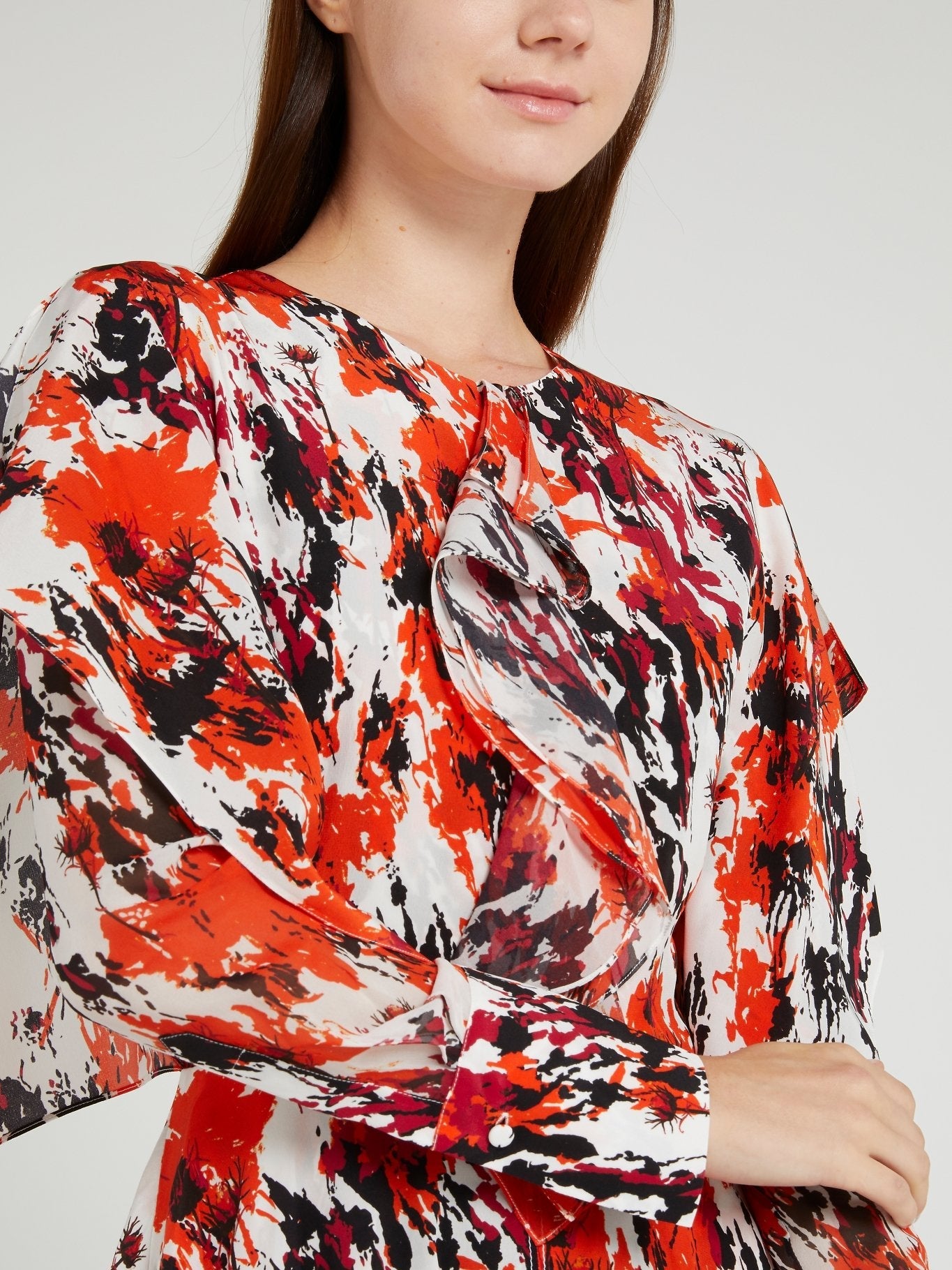 Floral Splatter Ruffle Midi Dress