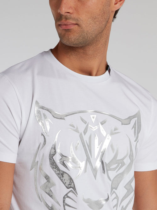 Edberg White Tiger Print T-Shirt