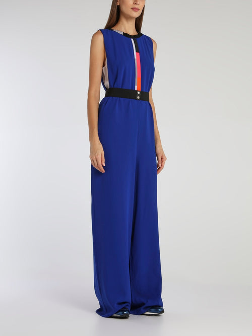 Blue Belted Wide Leg Jumpsuit