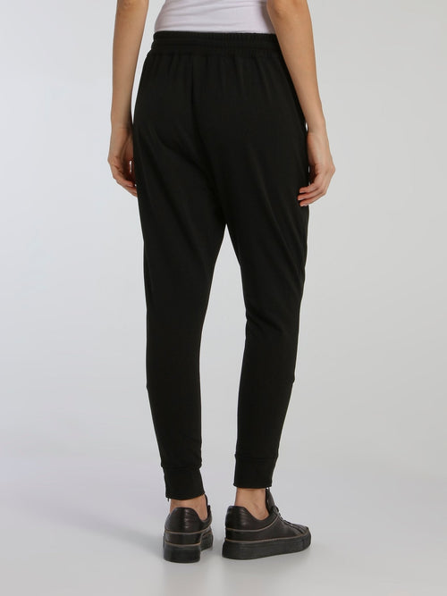 Black Studded Logo Harem Pants