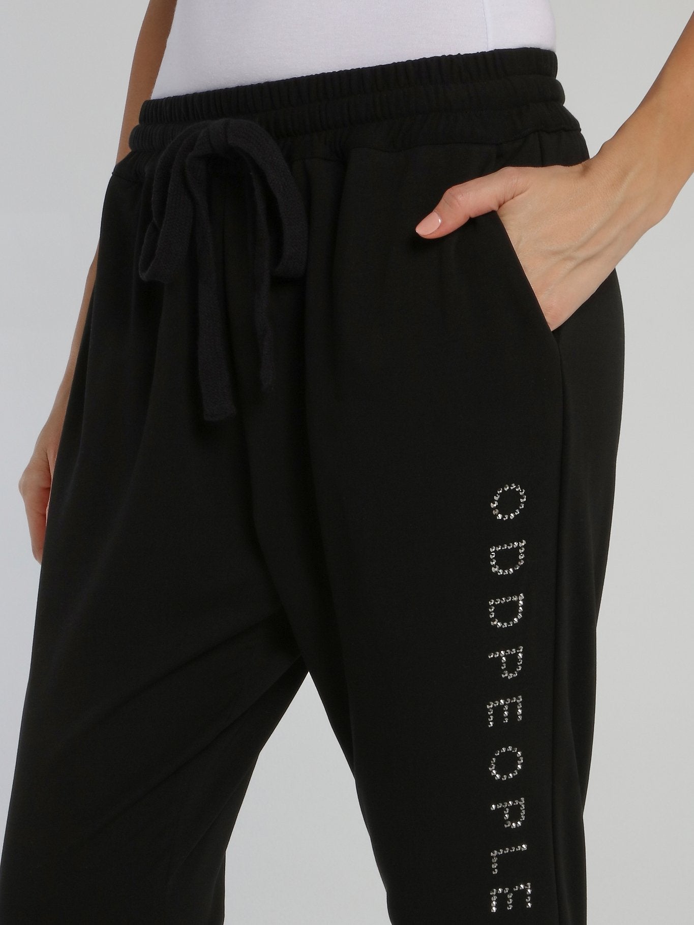 Black Studded Logo Harem Pants