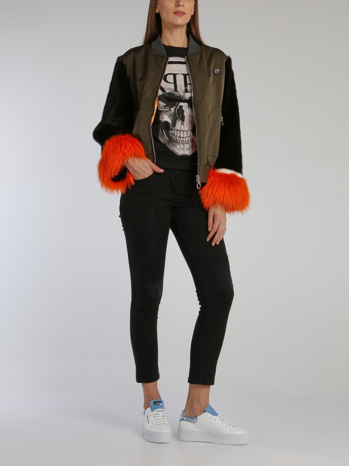 Fur Sleeve Statement Bomber Jacket