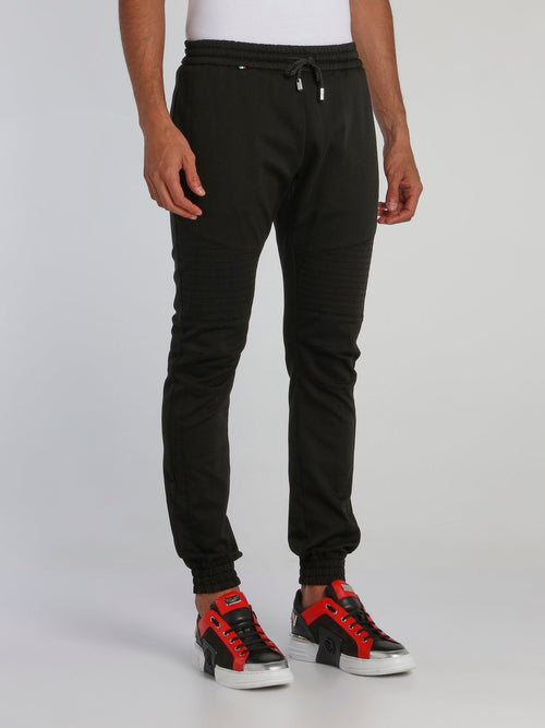 Black Drawcord Biker Track Pants