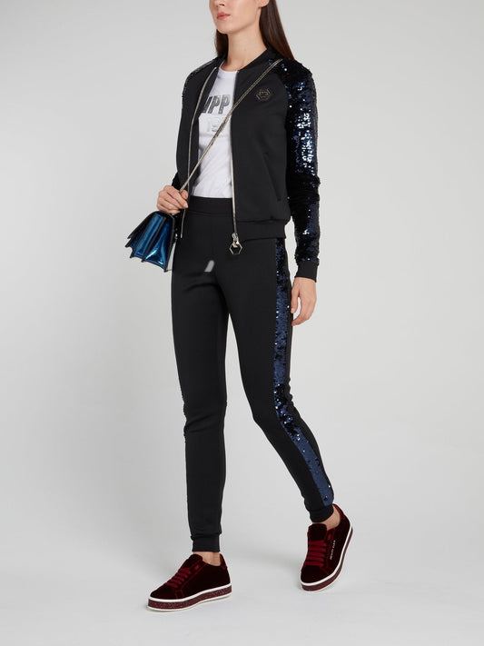 Black Sequin Detail Jogging Trousers